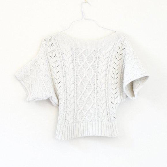 EXPRESS Thick Chunky Boxy Cable Knit Short Sleeve Cropped Sweater | Size XS - Picture 2 of 5